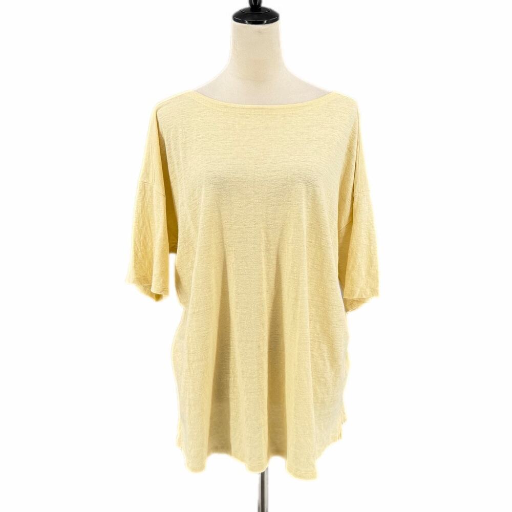 Eileen Fisher Light Butter Yellow 100% Organic Linen Basic Casual Staple Tee